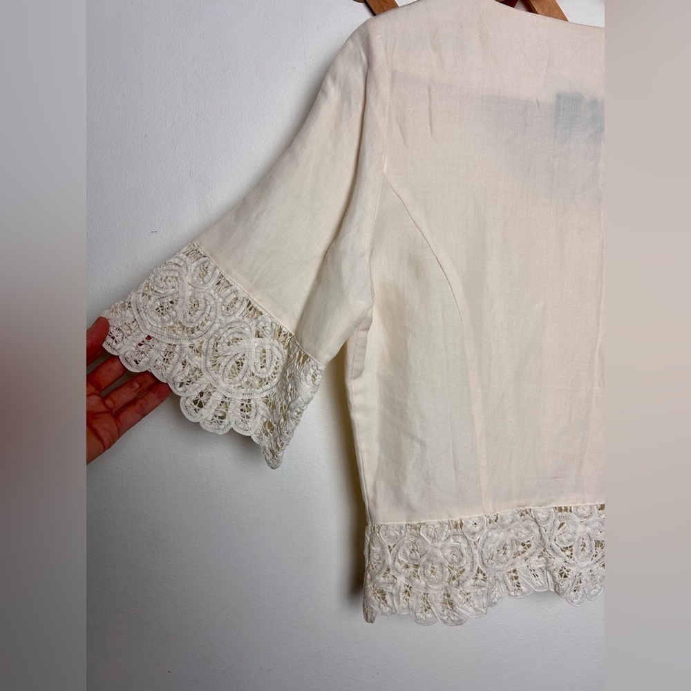 Vintage Silk/Linen Blend Button Down Cottagecore Blouse with Lace Trim Sz L - Picture 7 of 9